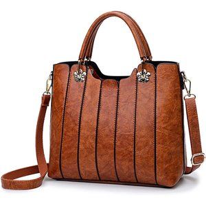 Rofozzi Vegan Women Brown Leather Top Handles Medium Faux Crossbody Bag